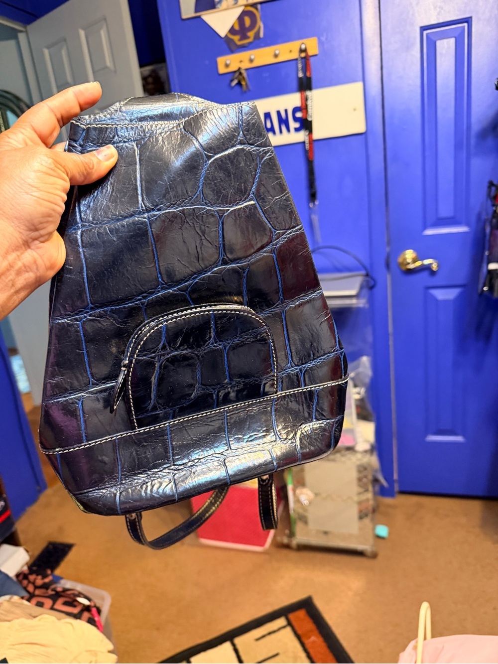 Dooney and Bourke Shiny Navy Croc-Embossed Women's Backpack